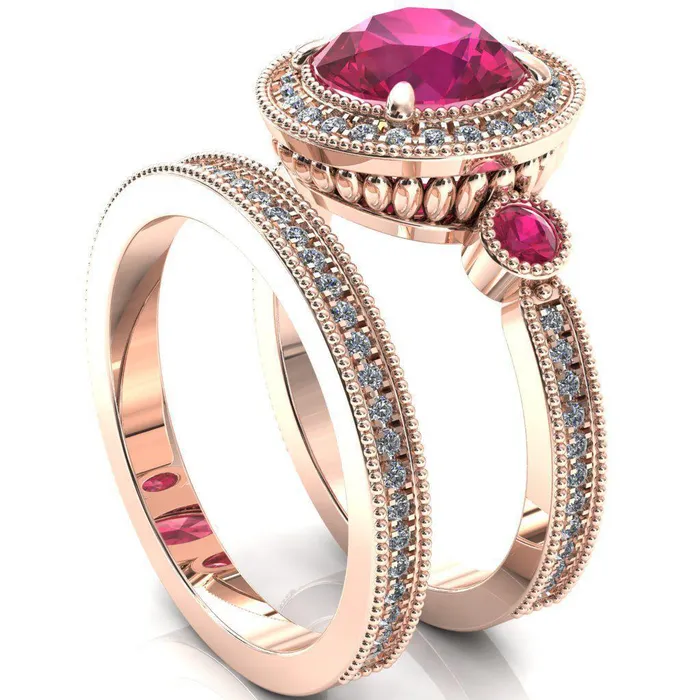 Brachium Round Ruby Bezel Milgrain Halo 34 Eternity Accent Diamond Ring Fire Brilliance Rings