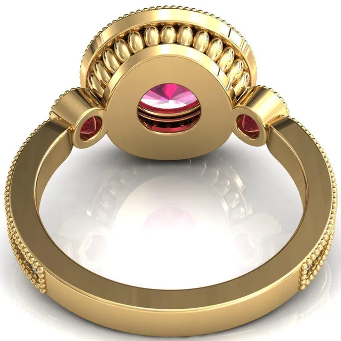 Brachium Round Ruby Bezel Milgrain Halo 34 Eternity Accent Diamond Ring Fire Brilliance Rings