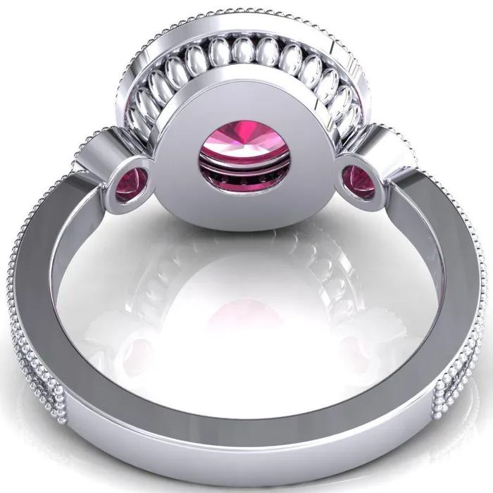 Brachium Round Ruby Bezel Milgrain Halo 34 Eternity Accent Diamond Ring Fire Brilliance Rings