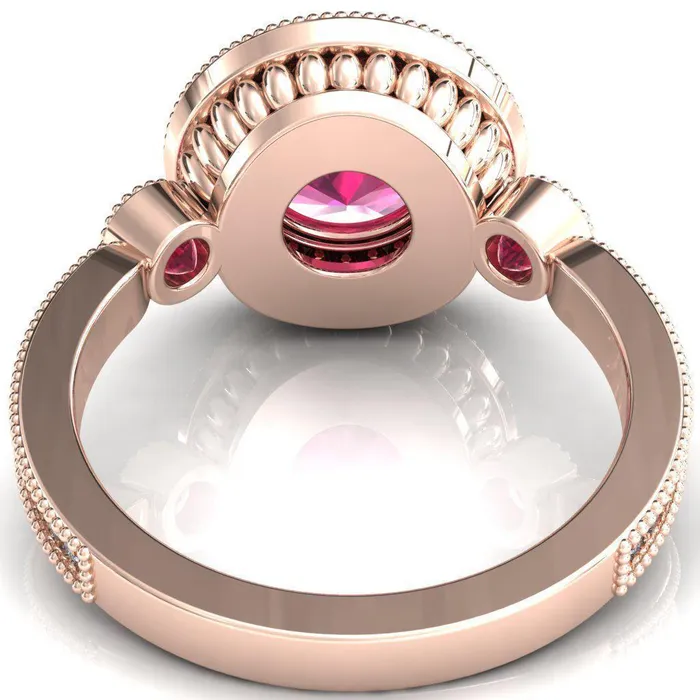 Brachium Round Ruby Bezel Milgrain Halo 34 Eternity Accent Diamond Ring Fire Brilliance Rings