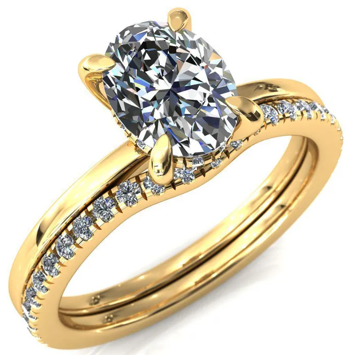 Carmeli Oval Center Stone 4 Claw Prong Micro Pave Diamond Rail Engagement Ring Fire Brilliance Rings