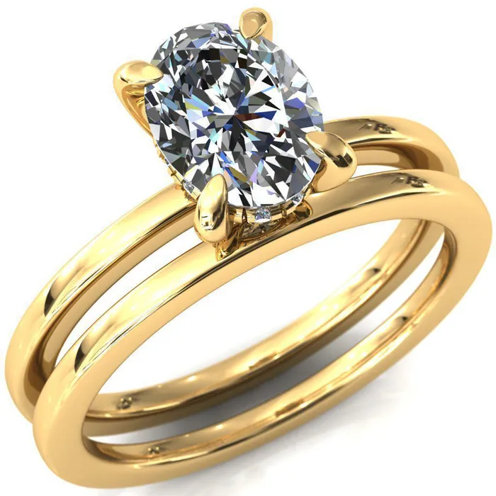 Carmeli Oval Center Stone 4 Claw Prong Micro Pave Diamond Rail Engagement Ring Fire Brilliance Rings