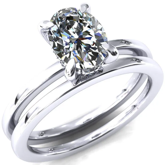 Carmeli Oval Center Stone 4 Claw Prong Micro Pave Diamond Rail Engagement Ring Fire Brilliance Rings