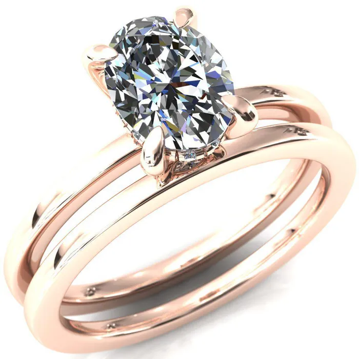 Carmeli Oval Center Stone 4 Claw Prong Micro Pave Diamond Rail Engagement Ring Fire Brilliance Rings