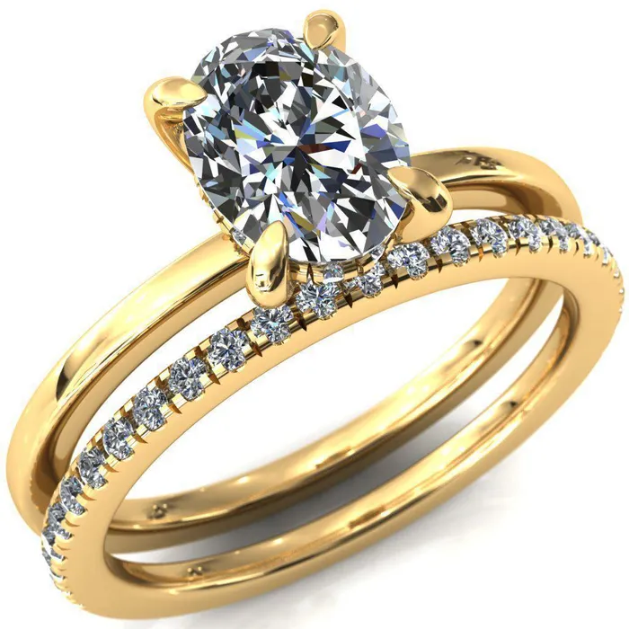 Carmeli Oval Center Stone 4 Claw Prong Micro Pave Diamond Rail Engagement Ring Fire Brilliance Rings