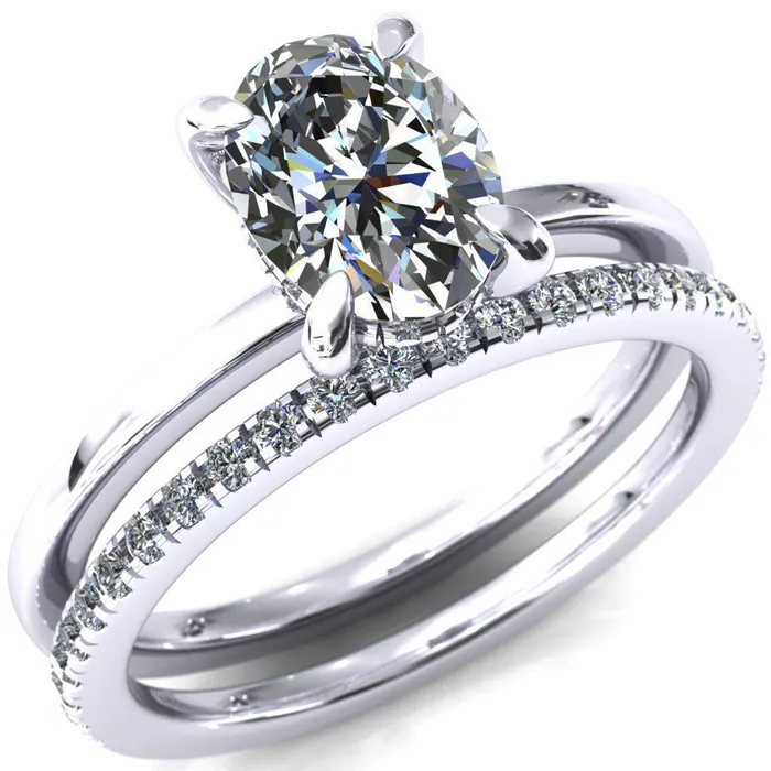 Carmeli Oval Center Stone 4 Claw Prong Micro Pave Diamond Rail Engagement Ring Fire Brilliance Rings