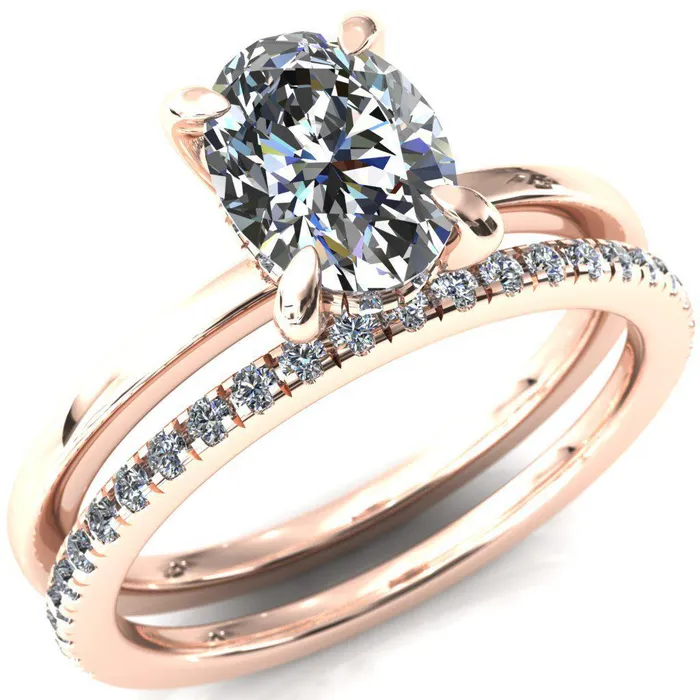 Carmeli Oval Center Stone 4 Claw Prong Micro Pave Diamond Rail Engagement Ring Fire Brilliance Rings