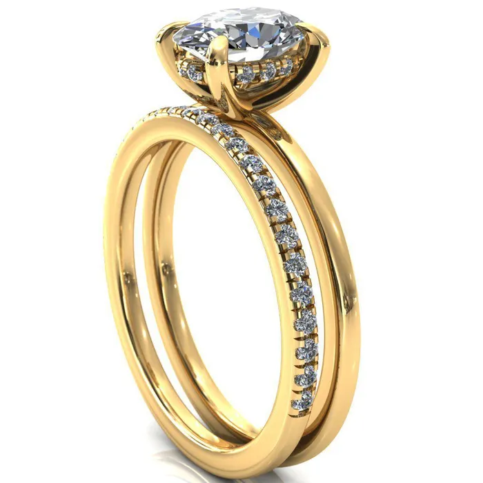Carmeli Oval Center Stone 4 Claw Prong Micro Pave Diamond Rail Engagement Ring Fire Brilliance Rings