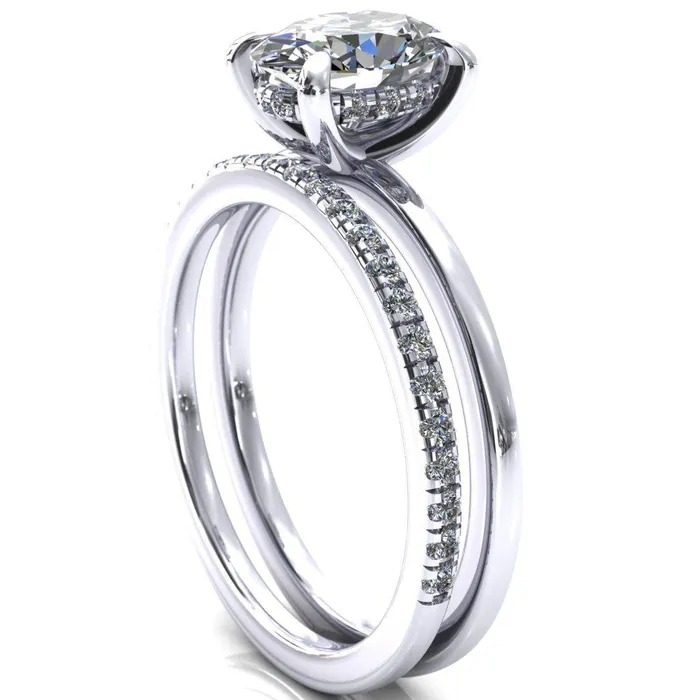 Carmeli Oval Center Stone 4 Claw Prong Micro Pave Diamond Rail Engagement Ring Fire Brilliance Rings