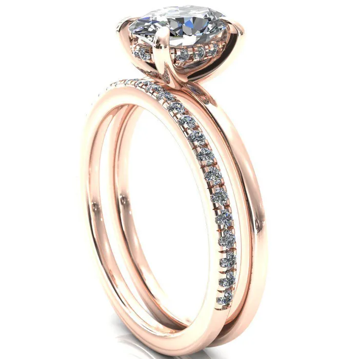 Carmeli Oval Center Stone 4 Claw Prong Micro Pave Diamond Rail Engagement Ring Fire Brilliance Rings