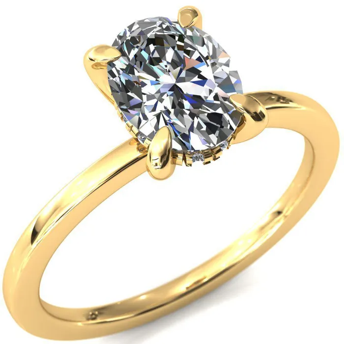Carmeli Oval Center Stone 4 Claw Prong Micro Pave Diamond Rail Engagement Ring Fire Brilliance Rings