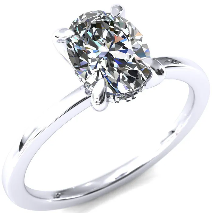 Carmeli Oval Center Stone 4 Claw Prong Micro Pave Diamond Rail Engagement Ring Fire Brilliance Rings