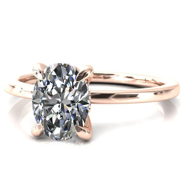 Carmeli Oval Center Stone 4 Claw Prong Micro Pave Diamond Rail Engagement Ring Fire Brilliance Rings