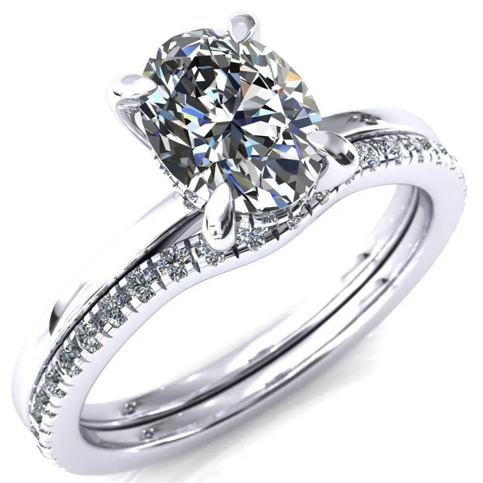 Carmeli Oval Center Stone 4 Claw Prong Micro Pave Diamond Rail Engagement Ring Fire Brilliance Rings