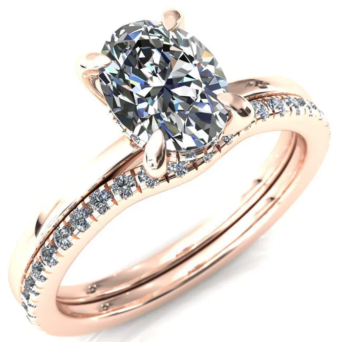 Carmeli Oval Center Stone 4 Claw Prong Micro Pave Diamond Rail Engagement Ring Fire Brilliance Rings