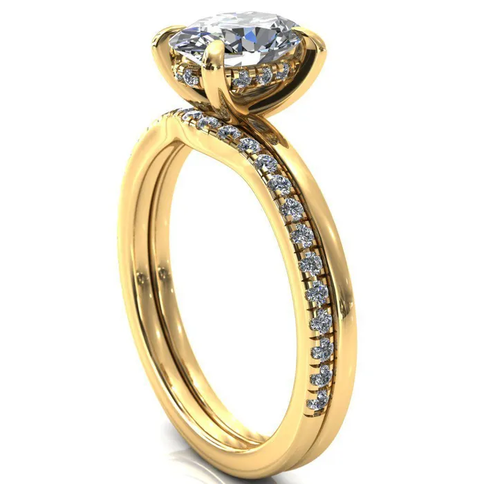Carmeli Oval Center Stone 4 Claw Prong Micro Pave Diamond Rail Engagement Ring Fire Brilliance Rings