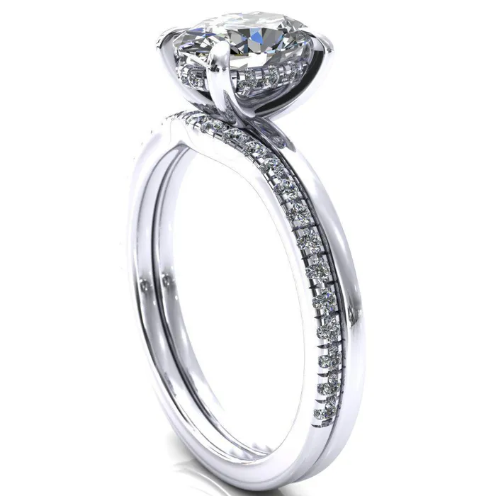Carmeli Oval Center Stone 4 Claw Prong Micro Pave Diamond Rail Engagement Ring Fire Brilliance Rings