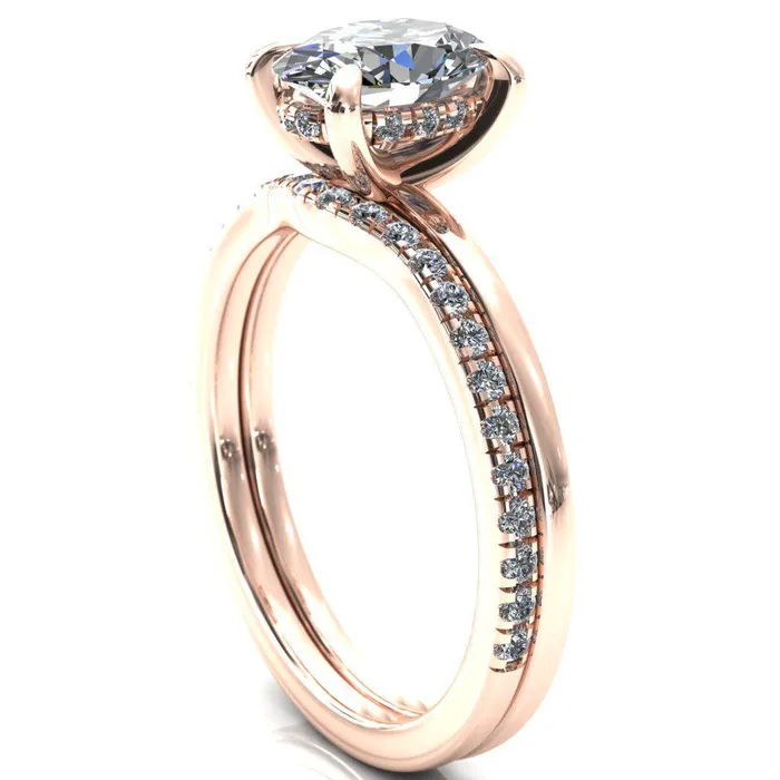 Carmeli Oval Center Stone 4 Claw Prong Micro Pave Diamond Rail Engagement Ring Fire Brilliance Rings