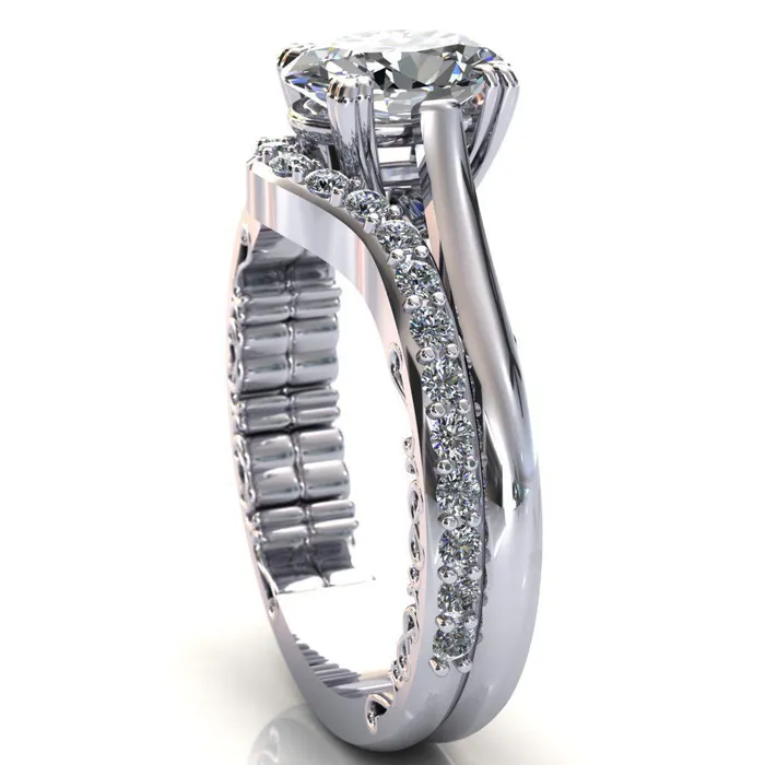 Charlemagne Oval Center Stone Triple Four Prong Set Ornate Filigree Band Engagement Ring Fire Brilliance Rings