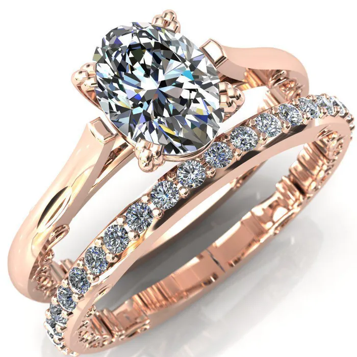 Charlemagne Oval Center Stone Triple Four Prong Set Ornate Filigree Band Engagement Ring Fire Brilliance Rings