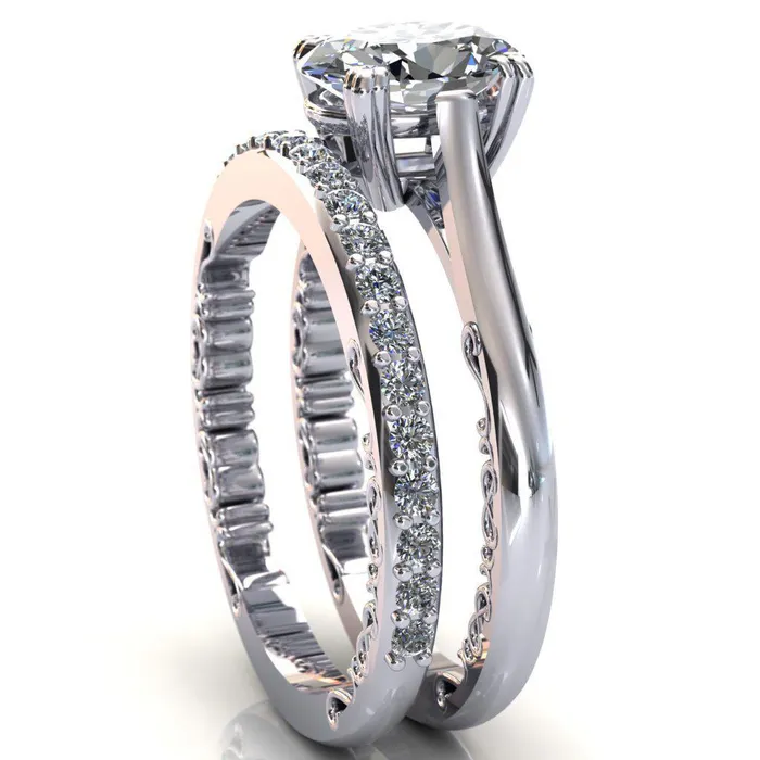 Charlemagne Oval Center Stone Triple Four Prong Set Ornate Filigree Band Engagement Ring Fire Brilliance Rings