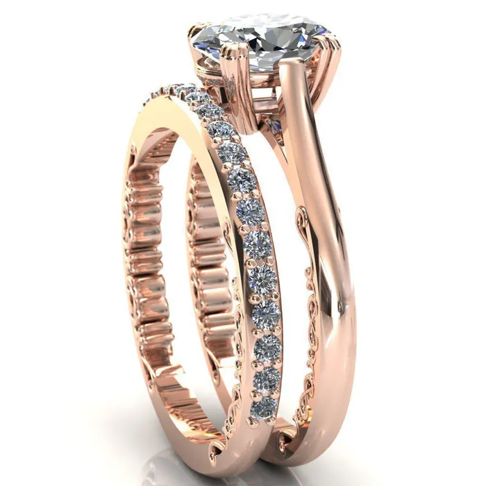 Charlemagne Oval Center Stone Triple Four Prong Set Ornate Filigree Band Engagement Ring Fire Brilliance Rings