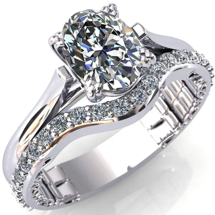 Charlemagne Oval Center Stone Triple Four Prong Set Ornate Filigree Band Engagement Ring Fire Brilliance Rings