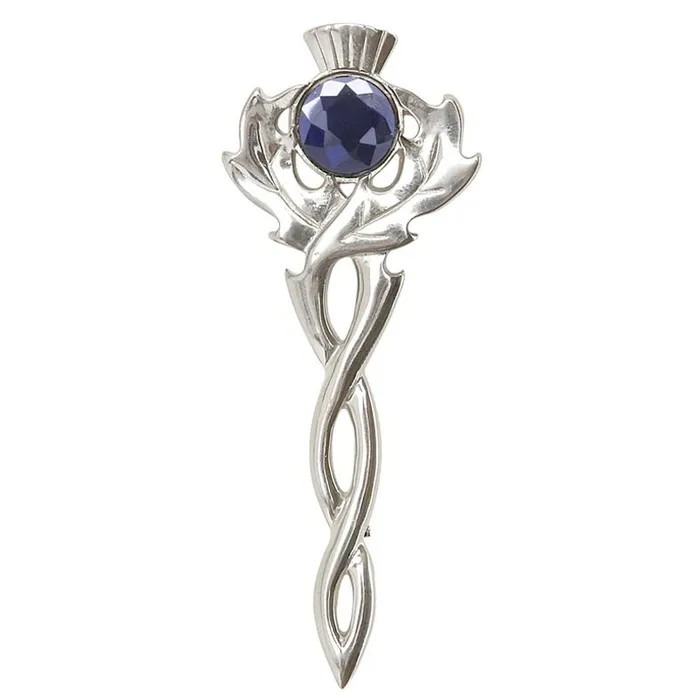Charles Buyers Earrings Thistle Kilt Pin with Coloured Stone in Polished Pewter