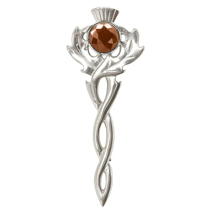 Charles Buyers Earrings Thistle Kilt Pin with Coloured Stone in Polished Pewter