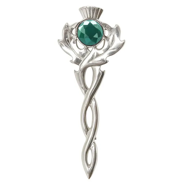 Charles Buyers Earrings Thistle Kilt Pin with Coloured Stone in Polished Pewter