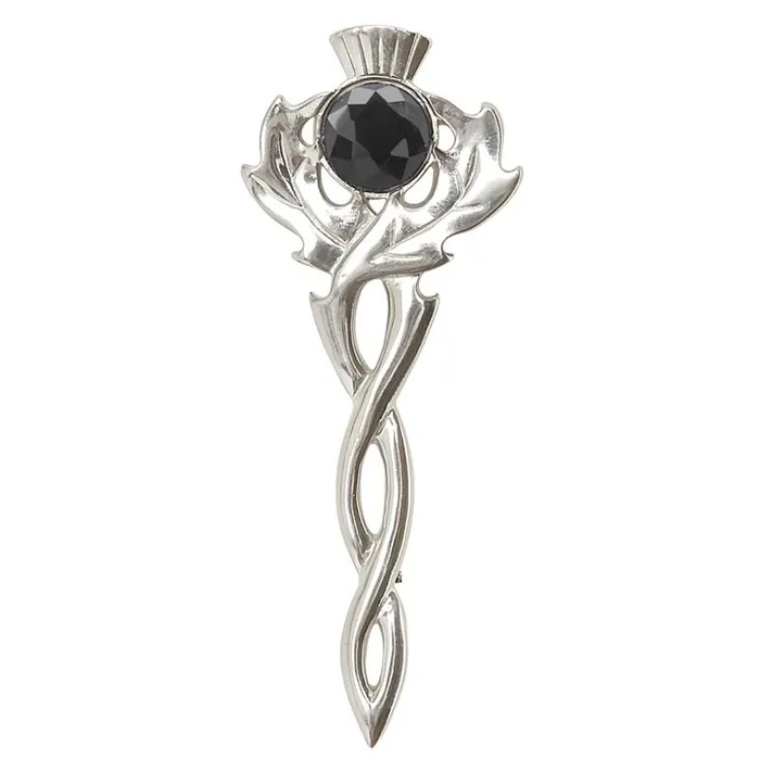 Charles Buyers Earrings Thistle Kilt Pin with Coloured Stone in Polished Pewter