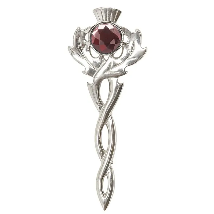 Charles Buyers Earrings Thistle Kilt Pin with Coloured Stone in Polished Pewter