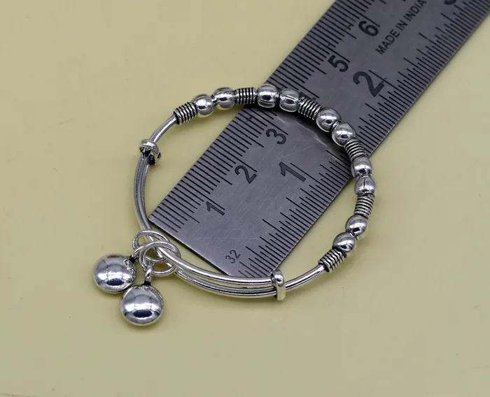Dainty 925 sterling silver handmade beaded vintage adjustable charm baby bangles kada silver new born kids jewelry pretty gifts bbk65 TRIBAL ORNAMENTS Rings