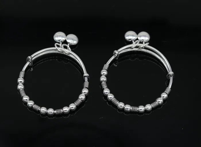 Dainty 925 sterling silver handmade beaded vintage adjustable charm baby bangles kada silver new born kids jewelry pretty gifts bbk65 TRIBAL ORNAMENTS Rings