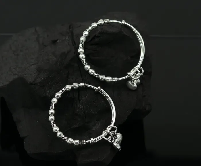 Dainty 925 sterling silver handmade beaded vintage adjustable charm baby bangles kada silver new born kids jewelry pretty gifts bbk65 TRIBAL ORNAMENTS Rings