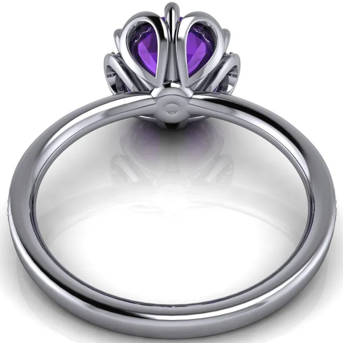 Daisy Round Amethyst Floral Diamond Basket Design and Diamond Shoulders Ring Fire Brilliance Rings