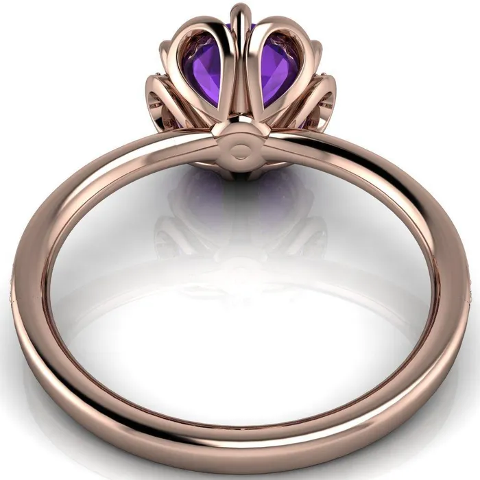 Daisy Round Amethyst Floral Diamond Basket Design and Diamond Shoulders Ring Fire Brilliance Rings