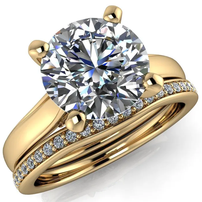 Daphne Round Center Stone 4 Prong Scrolls Bezel Accent Diamond Engagement Ring Fire Brilliance Rings Daphne Round Center Stone 4 Prong Scrolls Bezel Accent Diamond Engagement Ring Fire Brilliance Rings