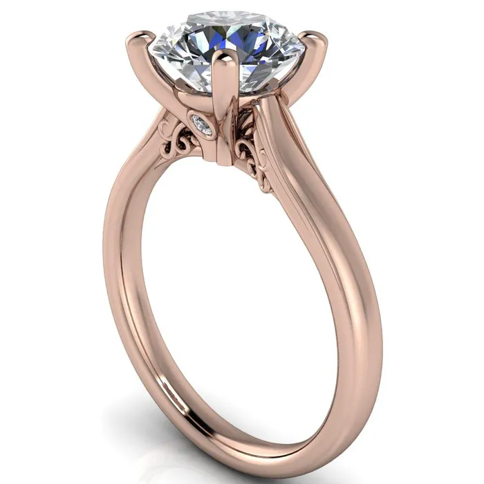 Daphne Round Center Stone 4 Prong Scrolls Bezel Accent Diamond Engagement Ring Fire Brilliance Rings
