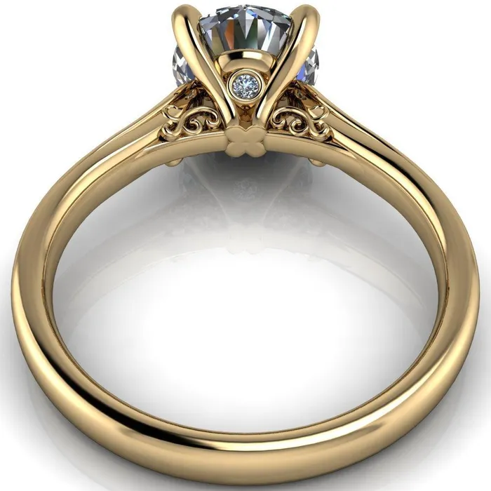 Daphne Round Center Stone 4 Prong Scrolls Bezel Accent Diamond Engagement Ring Fire Brilliance Rings