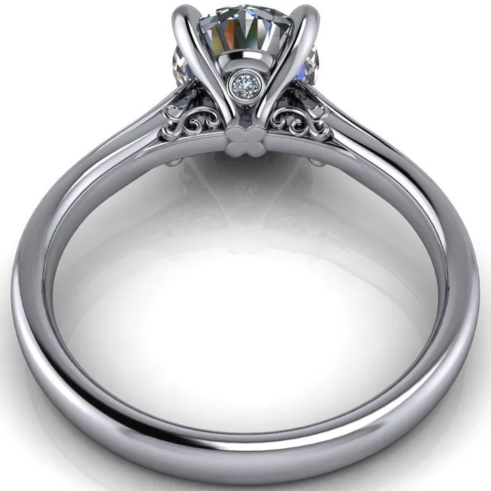 Daphne Round Center Stone 4 Prong Scrolls Bezel Accent Diamond Engagement Ring Fire Brilliance Rings