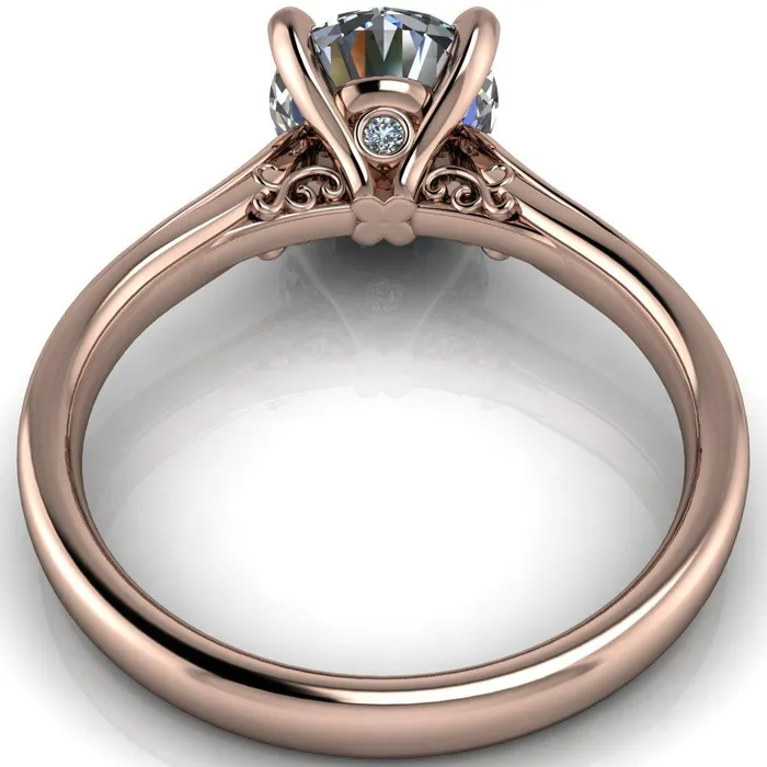 Daphne Round Center Stone 4 Prong Scrolls Bezel Accent Diamond Engagement Ring Fire Brilliance Rings