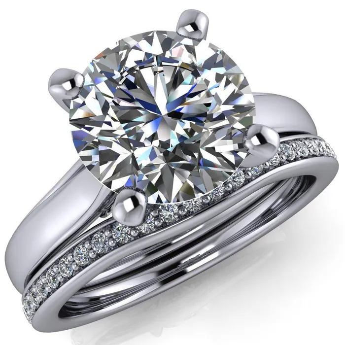 Daphne Round Center Stone 4 Prong Scrolls Bezel Accent Diamond Engagement Ring Fire Brilliance Rings