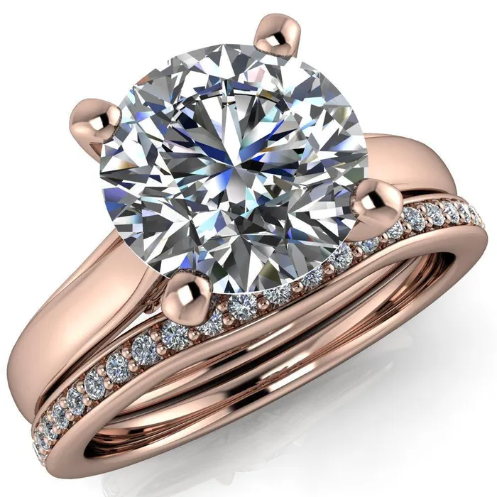 Daphne Round Center Stone 4 Prong Scrolls Bezel Accent Diamond Engagement Ring Fire Brilliance Rings