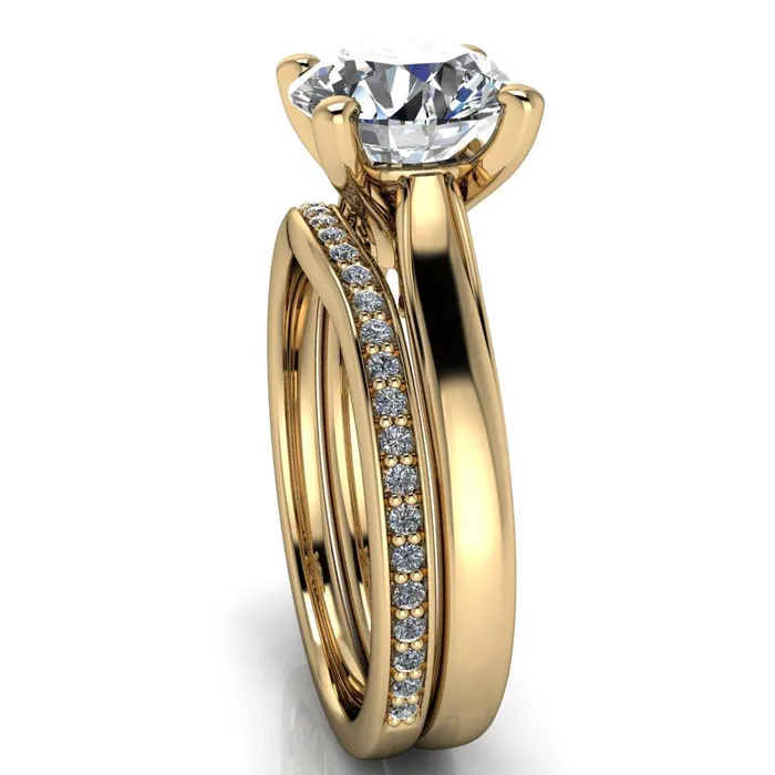 Daphne Round Center Stone 4 Prong Scrolls Bezel Accent Diamond Engagement Ring Fire Brilliance Rings