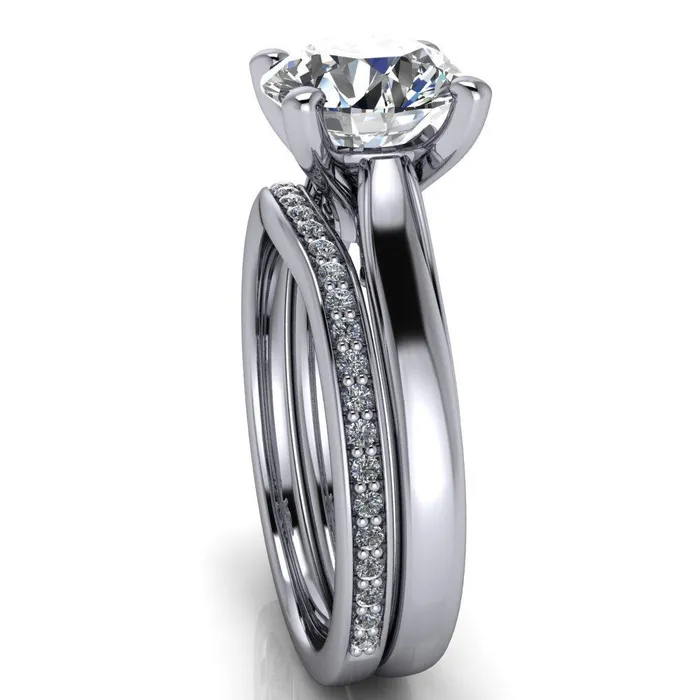 Daphne Round Center Stone 4 Prong Scrolls Bezel Accent Diamond Engagement Ring Fire Brilliance Rings