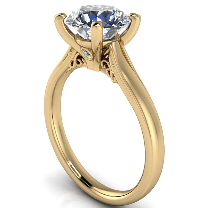 Daphne Round Center Stone 4 Prong Scrolls Bezel Accent Diamond Engagement Ring Fire Brilliance Rings