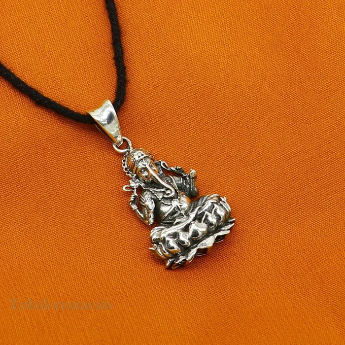 Divine lord Ganesha sitting on lotus blessing pendant excellent vintage designer 925 sterling silver handmade jewelry from india ssp959 TRIBAL ORNAMENTS Necklaces Divine lord Ganesha sitting on lotus blessing pendant excellent vintage designer 925 sterling silver handmade jewelry from india ssp959 TRIBAL ORNAMENTS Necklaces