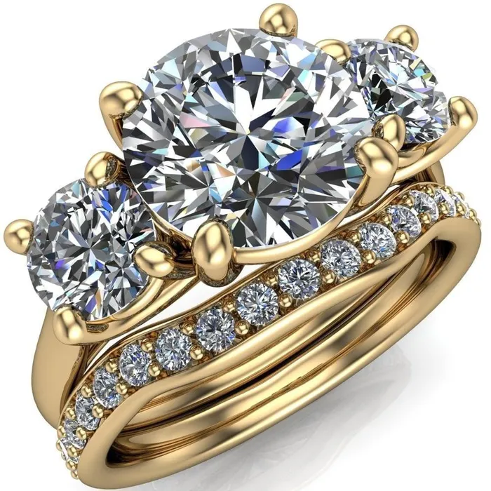 Donna Round Center Stone Classic Cathedral 3 Stone Ring Fire Brilliance Rings Donna Round Center Stone Classic Cathedral 3 Stone Ring Fire Brilliance Rings