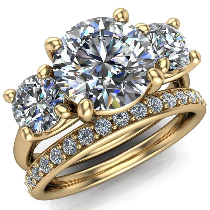 Donna Round Center Stone Classic Cathedral 3 Stone Ring Fire Brilliance Rings